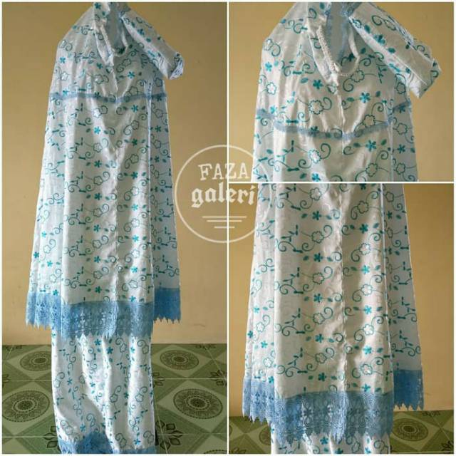 Mukena Sutra Bordir Renda Biru