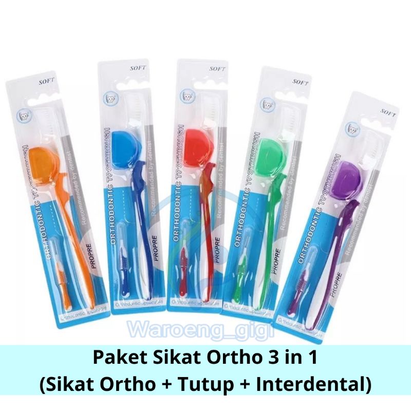 Paket Sikat Gigi Ortho Behel Orthodontik 3 in 1 (Sikat Ortho + Tutup + Interdental Brush)