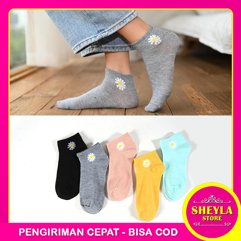 Kaos Kaki Ankle Motif Bunga Aster Cute / Kaos Kaki Import Korea Panjang Semata Kaki / TV-13