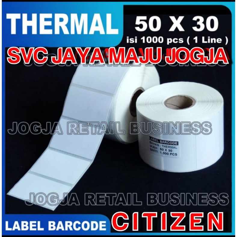 

[ CITIZEN ] 50 X 30 THERMAL - 1 LINE - FACE OUT - ISI 1.000 PCS || CORE 1" || LABEL BARCODE TANPA RIBBON DIRECT THERMAL - PORPORASI - APOTEK LABORATORIUM RESEP OBAT || 50X30 5X3 CM - CITIZEN - CL S300 CL S321 CL S621 CL S631 - ISI 1000