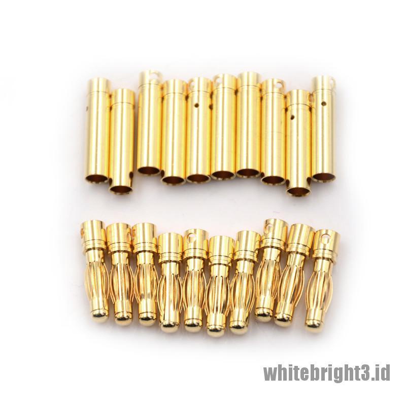 (white3) 10 Pasang Konektor Bullet Banana 4.0mm 4mm Lapis Emas Untuk Baterai RC