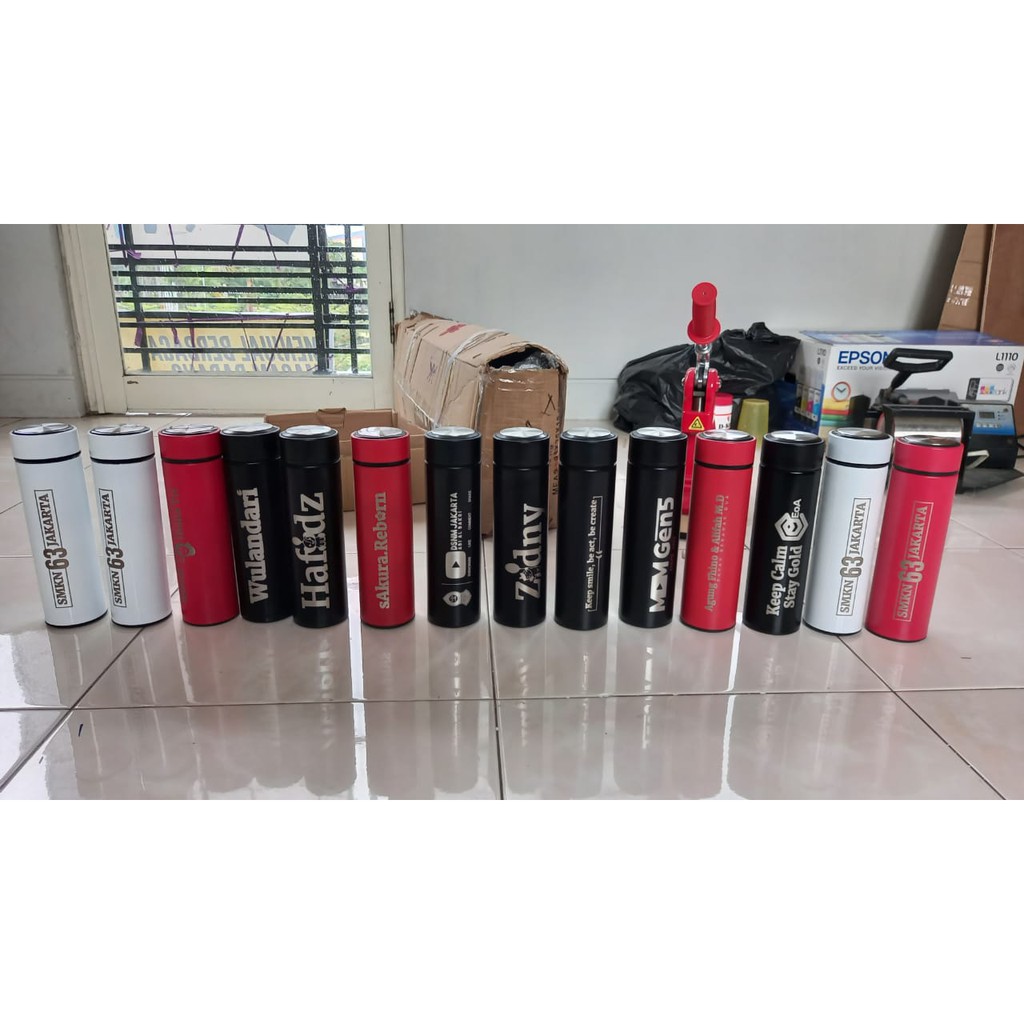 Tumbler Custom Botol minum Termos 500ML Steinless 304 Sudah cetak Nama Logo Laser Grafir design suka suka - Souvenir Promosi Niagara Life Sakura Sport double wall botol carabiner slim LED botol bowling