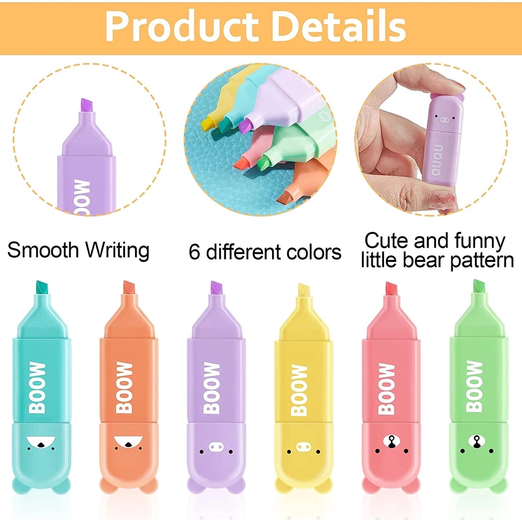 4 / 5 / 6 Warna / set Pena Marker Bentuk Beruang Mini Lucu Untuk Sekolah / Kantor