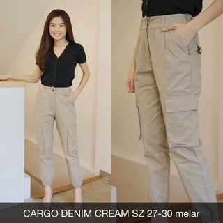  CELANA  PANJANG WANITA  CARGO  DENIM TWILL PANTS warna  mocca 