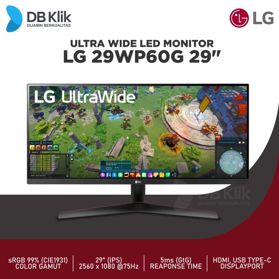 LED Monitor LG 29WP60G 29&quot; UltraWide IPS 75Hz FHD HDMI DP USB Type-C