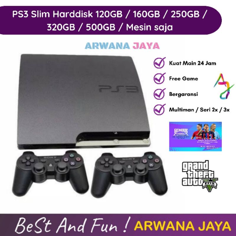 PS3 Slim Fullset Harddisk 500GB/320GB/250GB/160GB/120GB/Mesin Saja