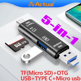 Actual【COD】Card Reader OTG 5 in 1 USB 3.0 Type C Fit For Micro SD/TF/Memory Card /Adaptor/Card Reader/Multifunction/Handphone/Computer/Notbook