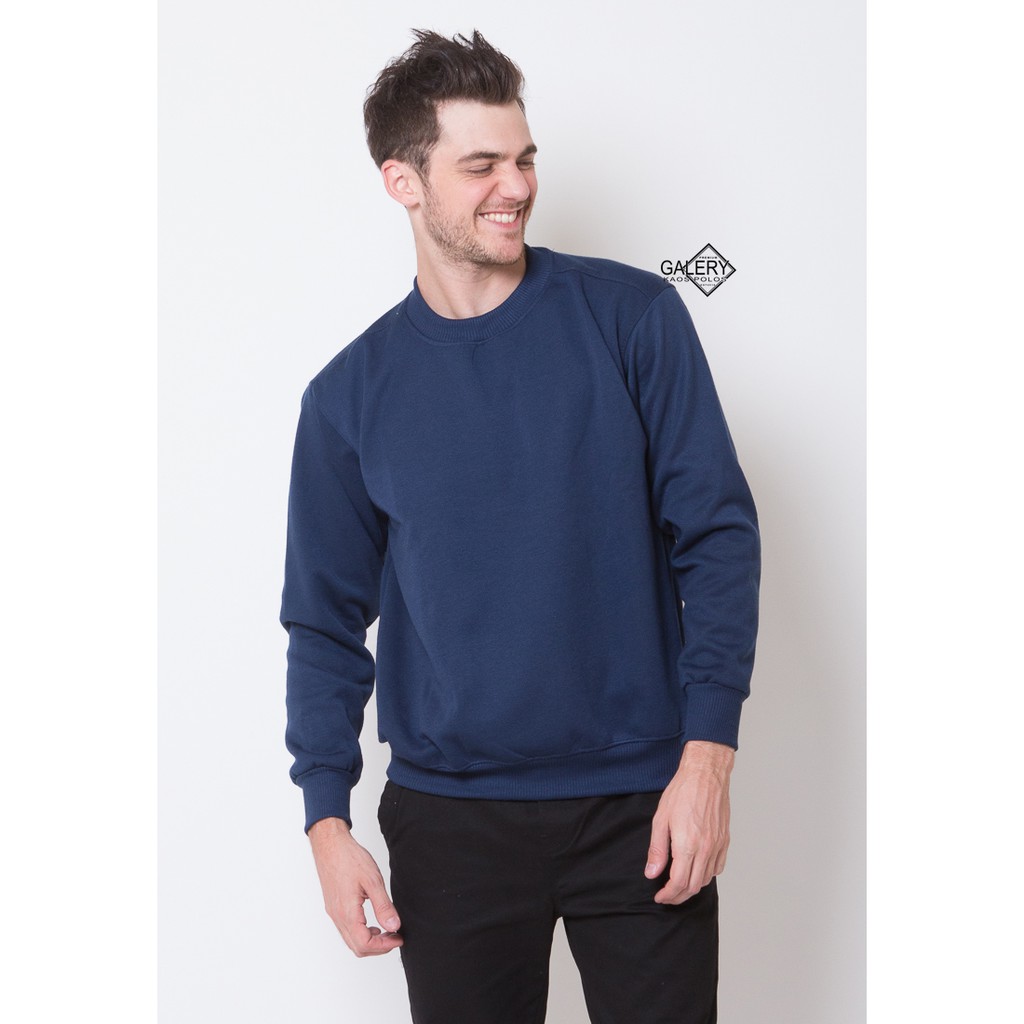 Galery Basic Sweater [HARGA PABRIK] CREWNECK Bahan Cotton Fleece Premium Lembut Unisex Cewek Cowok-Sweater Navy 