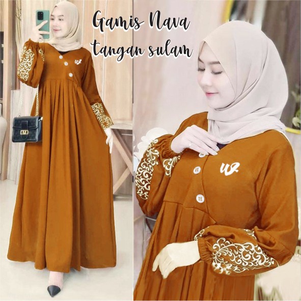 Tq88indonesia Fashion Baju Muslim Wanita Terbaru / Gamis Nava Tangan Sulam / Busana  Muslimah Terbaru / Ootd / Outfit