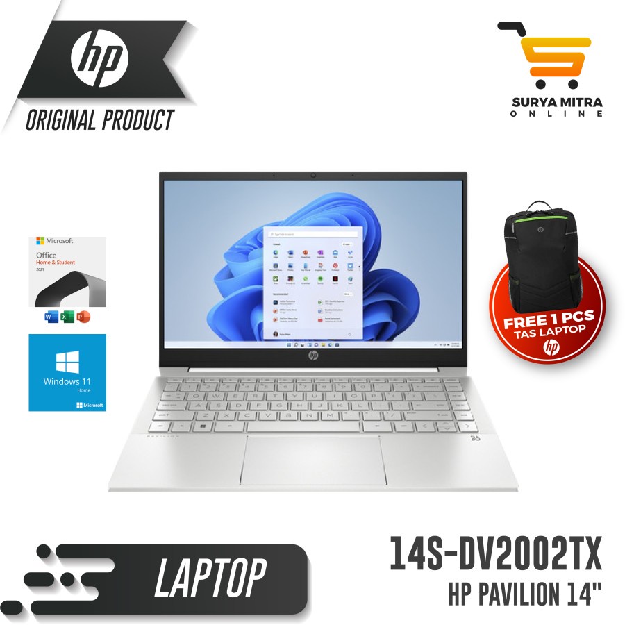 LAPTOP HP PAVILION 14 DV2002TX I5-1235U 16GB 512SSD MX550 2GB W11+OHS