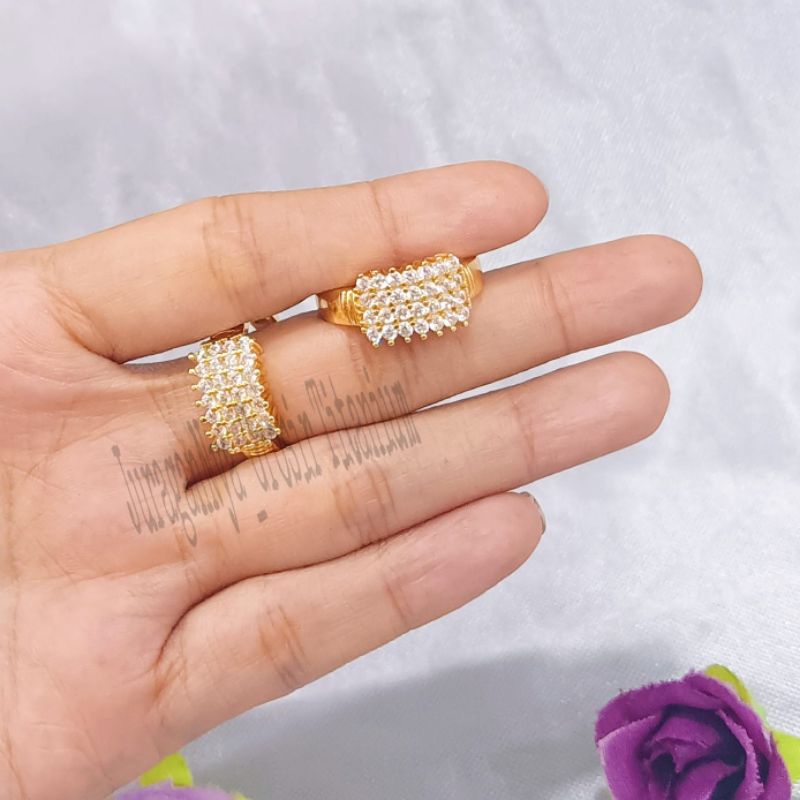 SET DEWASA TITANIUM PLAT KOTAK PERMATA PERHIASAN EMAS  KOREA ANTI KARAT DAN ANTI LUNTUR