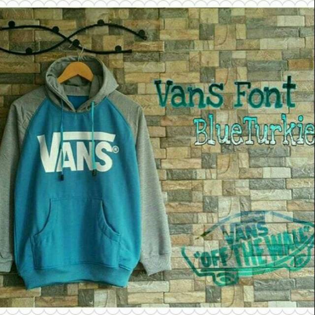 Murah Jaket Sweater Hoodie Vans Women Cewek Vans Font Blue Turkis Distro Fleece Ready Jumbo Size