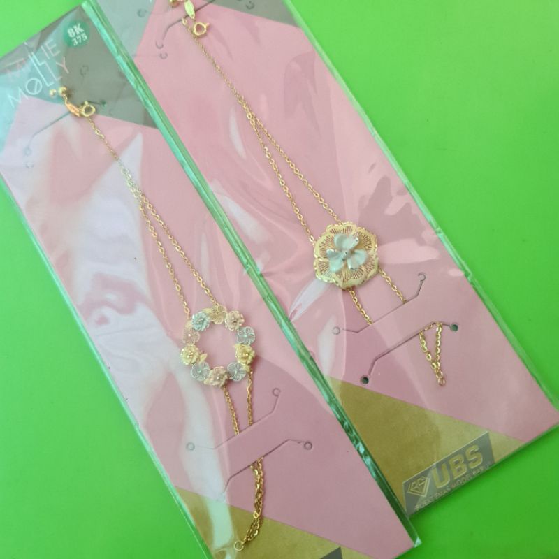 Gelang rantai serut 2 layer Yura bunga dan kupu 3 warna UBS 8K 375