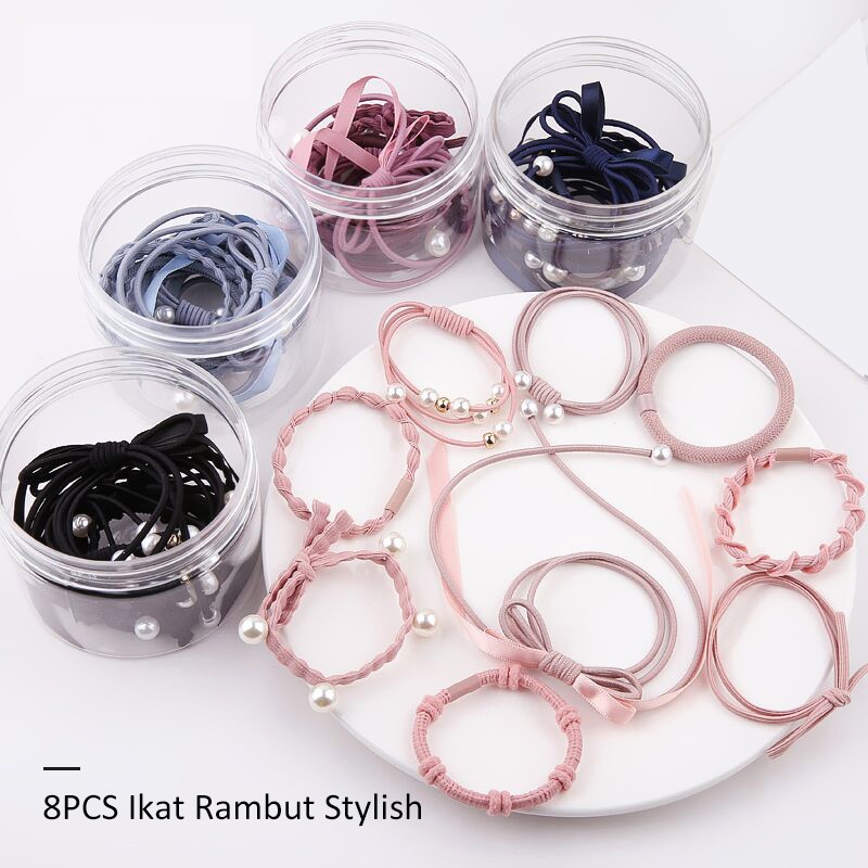 

Herbaay 8Pcs/Set Ikat Rambut Simple Bahan Karet Gaya Korea untuk Wanita termasuk kotak-kotak