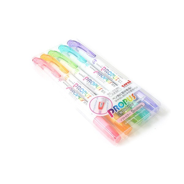 

Uni Propus Window Soft Color Double-Sided Highlighter - 4.0 mm / 0.6 mm - 5 Color Set