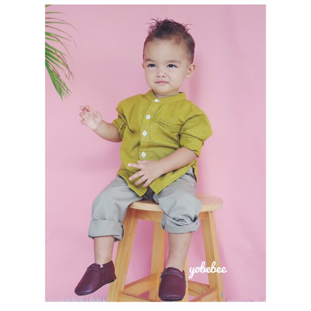 Yobebee Kemeja Linen Anak Laki Laki Tangan Panjang Usia 2 3 4 5 6 Tahun Baju Atasan Kids Polos Model Casual Formal Koko Chiangi Shirt Couple Kembaran Anak dan Ayah