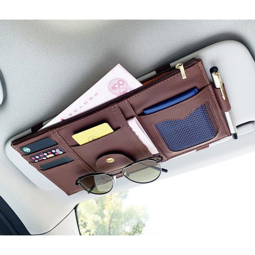 WRF38 Sunvisor Tempat Dokumen Uang Karcis Kartu Mobil Bahan Kulit Leather PU Impor TKM