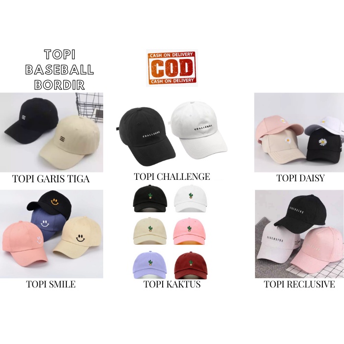 TOPI BASEBALL BORDIR SMILE / RECLUSIVE / GARIS TIGA RING LAKI PEREMPUAN TERMURAH !!