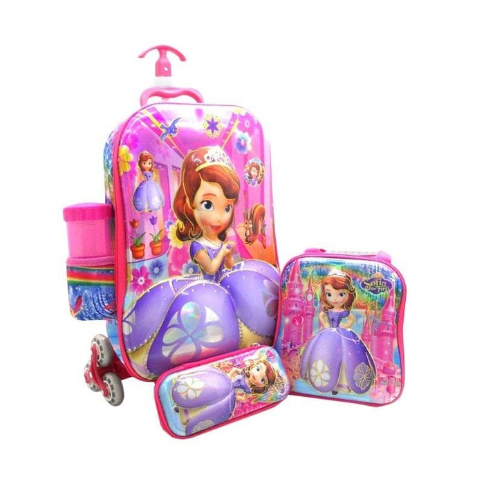 Berkualitas TAS SEKOLAH TAS TRAVEL TROLI ANAK KOPER ANAK 4IN1 6D KARAKTER SOFIA Terkece