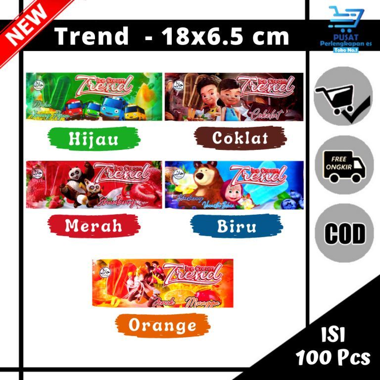 

BARU KEMASAN ES KRIM KARTUN UPIN ISI 100PCS / PLASTIK ES LOLI / ES LILIN