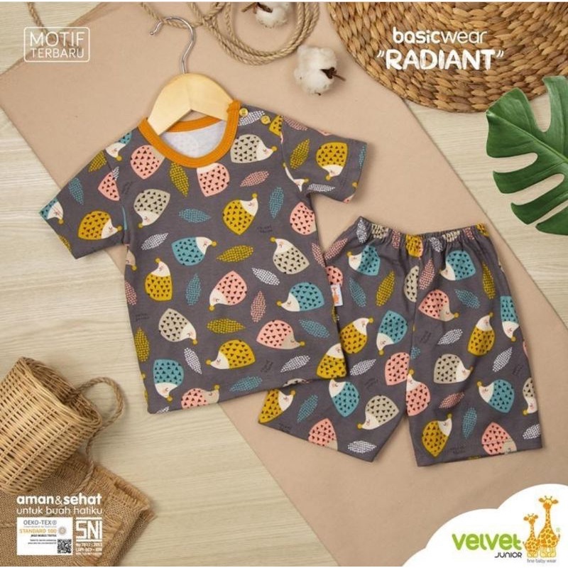 Setelan Baju Bayi Oblong Pendek Celana Pendek 3 6 9 Bulan 1-5 Tahun Velvet Junior Radiant 1pcs