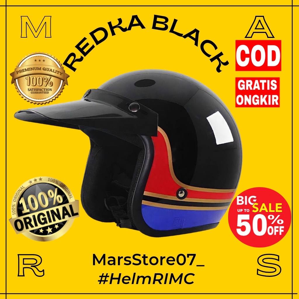 Helm Helem Helmet Custom Bogo Retro Vespa Classic Clasic Klasik Vintage Premium Polos Motif Hitam Sn