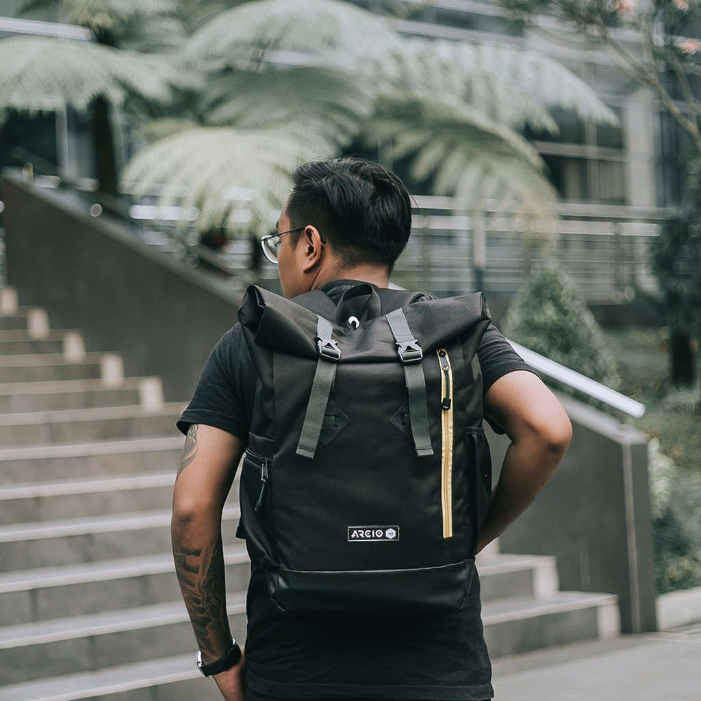 Logan Black | Tas Ransel Gulung Punggung Original Pria Wanita Kuliah Sekolah Backpack |FORIND Arcio