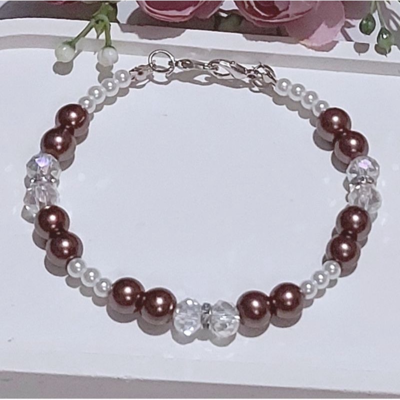 KONEKTOR MASKER HIJAB MUTIARA, PENGAIT MASKER HIJAB MUTIARA-Kristal Mtr Coklat