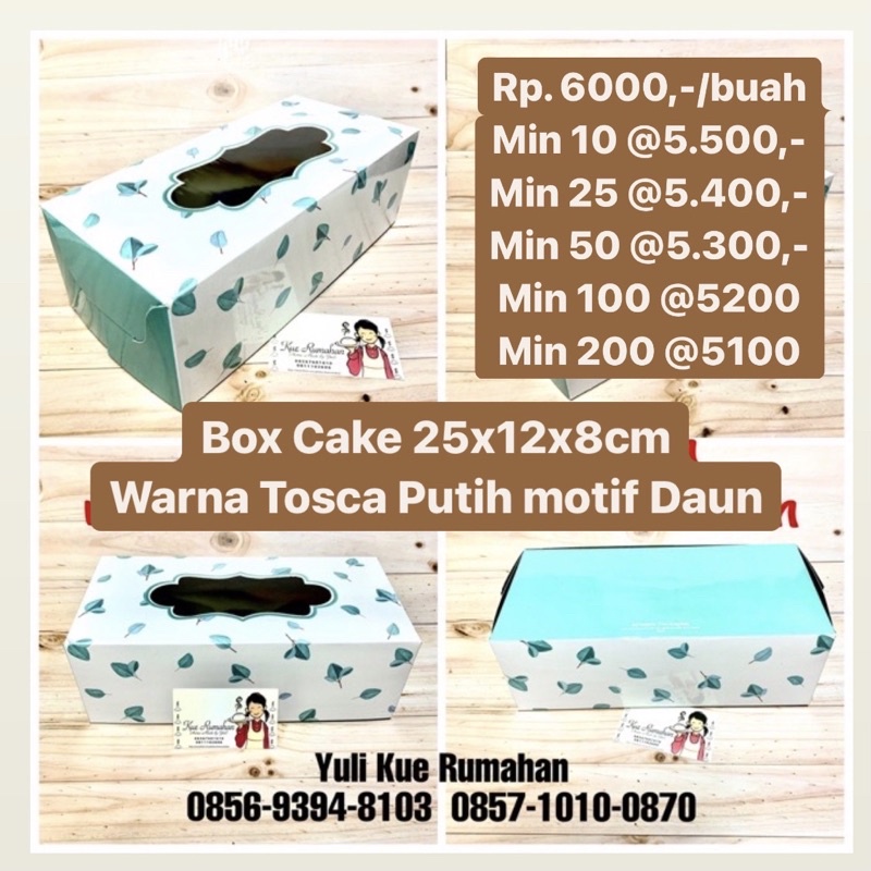 

Box Cake uk 25x12x8cm Warna Tosca Putih motif daun
