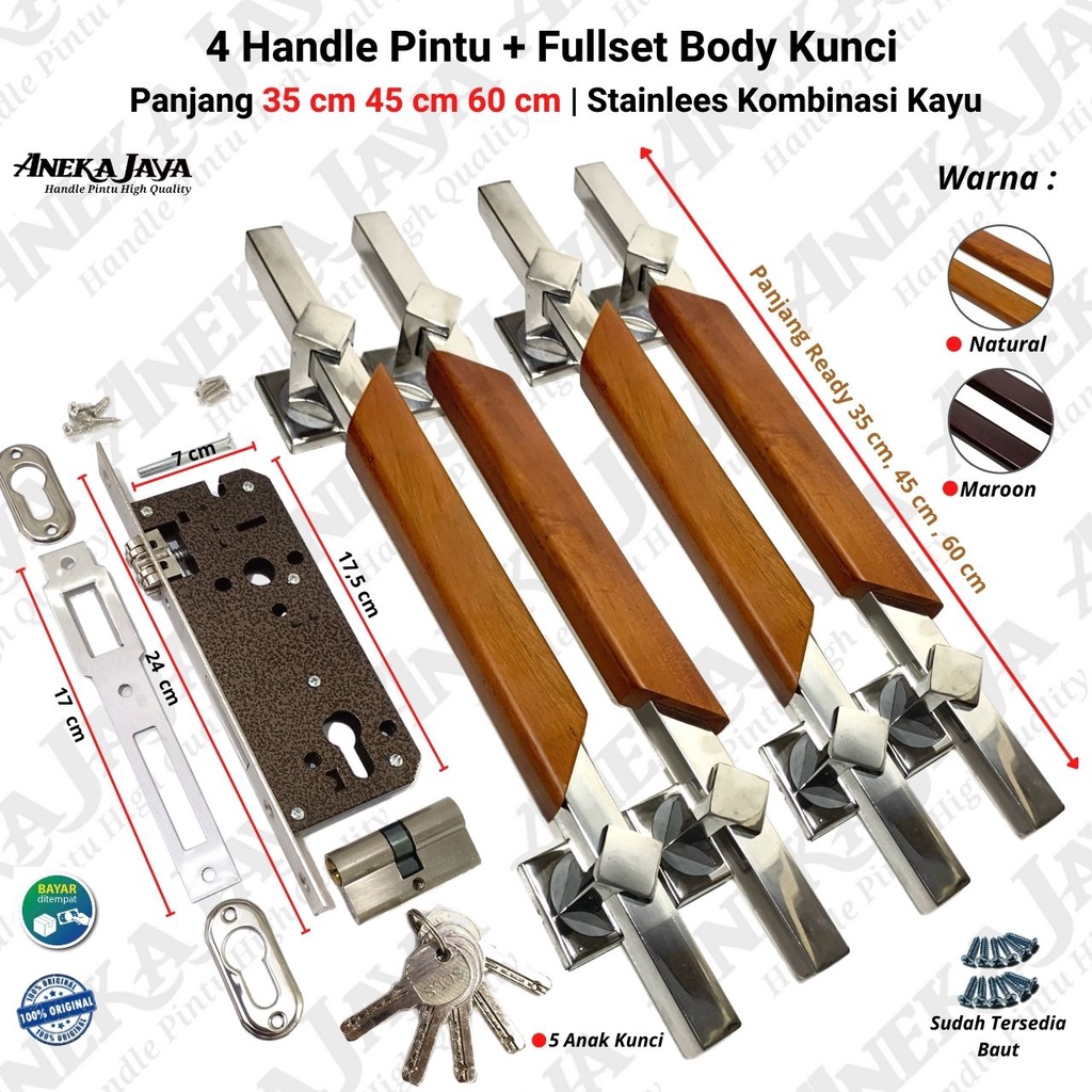 1 satu set handle kunci panjang 60 cm 45 cm 35 cm / Gagang Pintu rumah depan / Tarikan Pintu / Pegangan pintu rumah minimalis stainlees kayu Terbaru murah