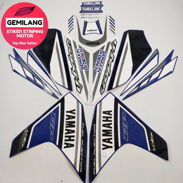 Striping Decal Polet Sticker yamaha vixion 150 r 2014 gp series  biru putih list body standar berkua