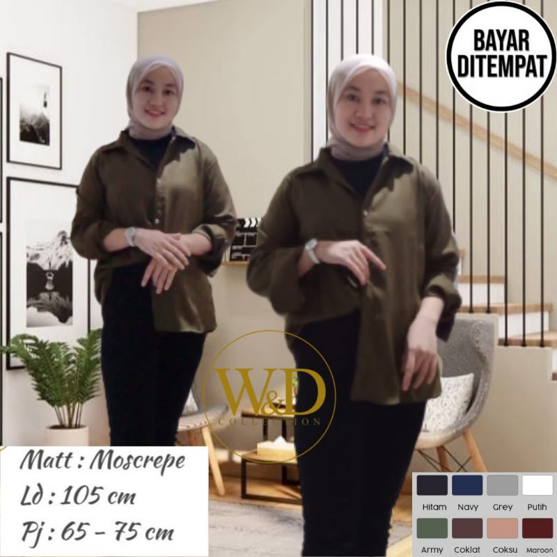 KEMEJA POLOS TANGAN SKODER | BAJU KANTOR PUTIH HITAM | KEMEJA FORMAL| ATASAN WANITA LENGAN PANJANG-Hijau army 27