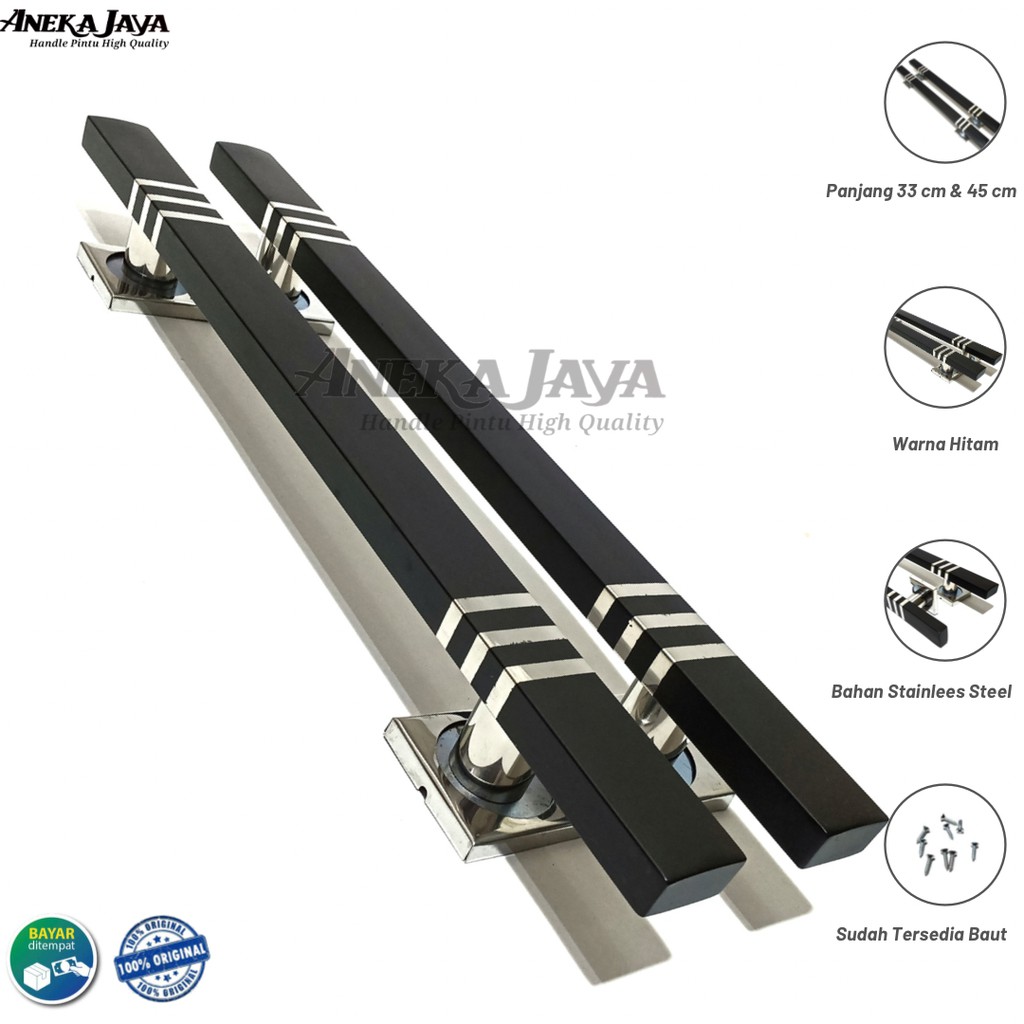 Handle Pintu rumah panjang 33 cm &amp; 45 cm / Gagang pintu rumah hitam mewah / Tarikan Pintu rumah