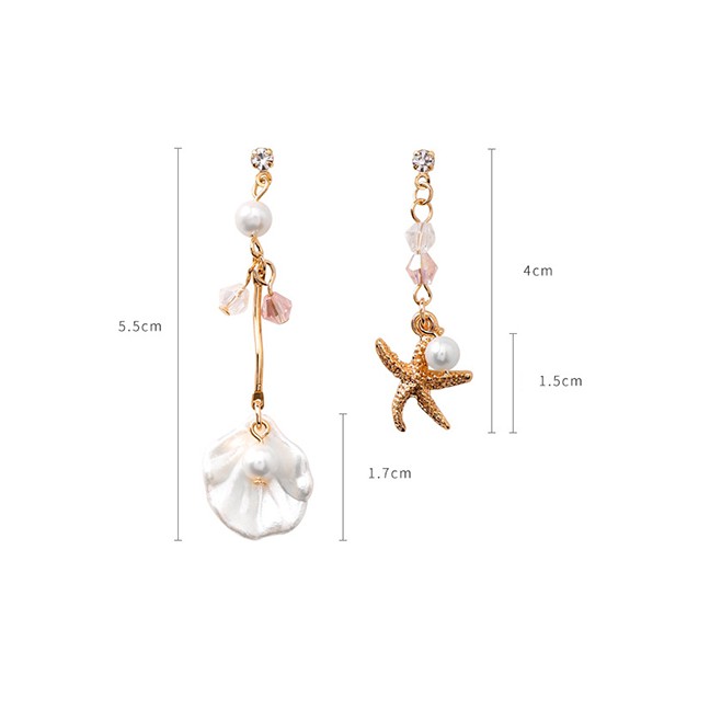 LRC Anting Tusuk Fashion Gold 925 Silver Needle Shell Starfish Asymmetric Pearl Earrings F56845