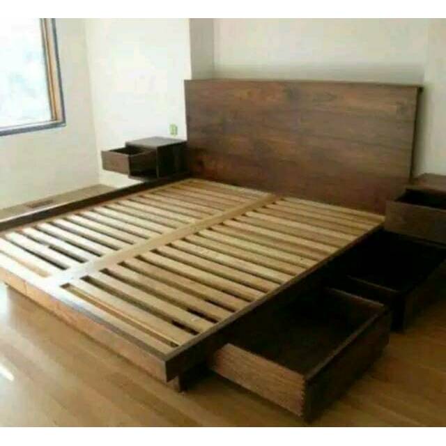 Dipan Minimalis Plus Laci 2 Dan Rak Buku Atasnya Kayu Jati Gratis Ongkir