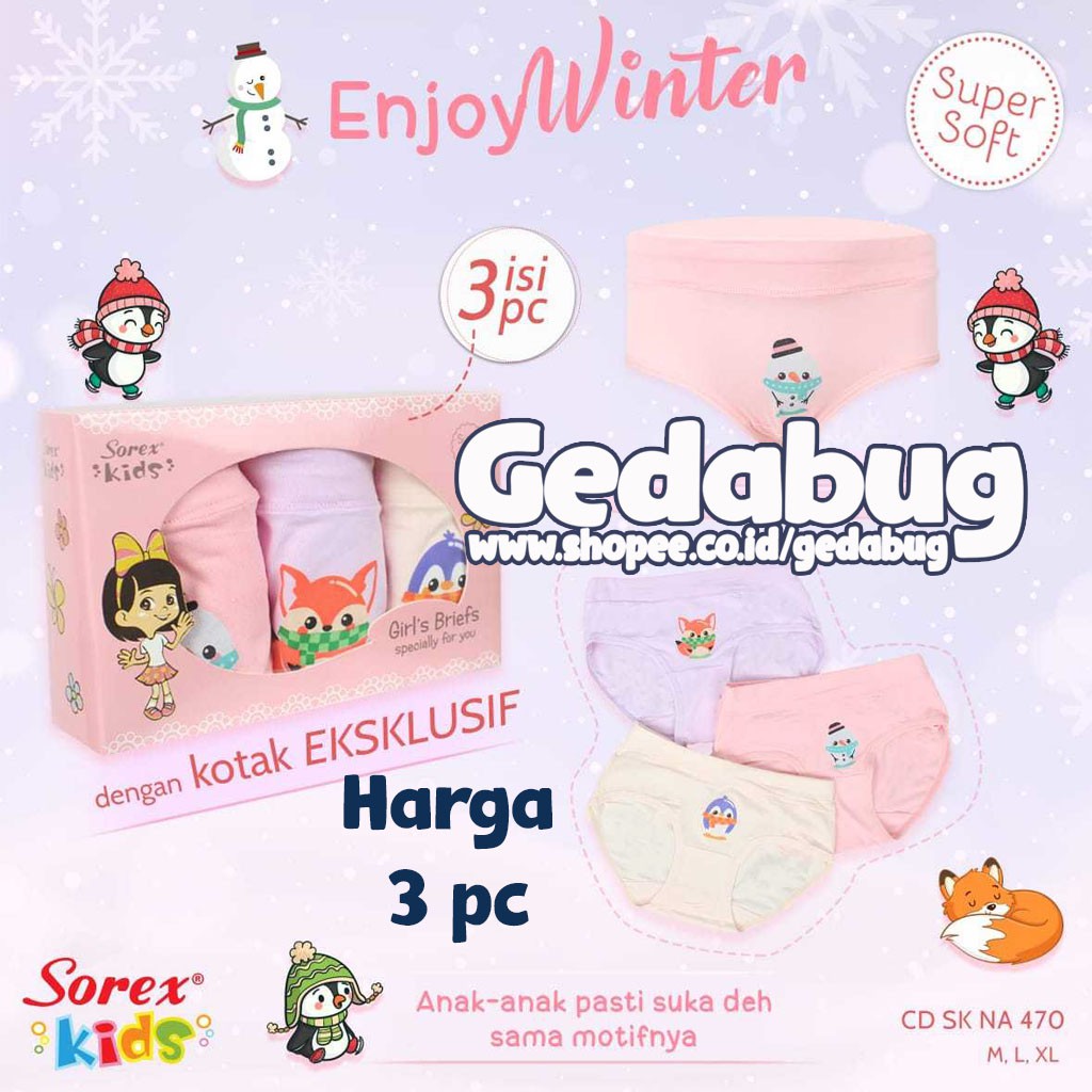 [3 pcs] Celana Dalam Sorex NA 470 Supersoft CD Anak Sorex Perempuan Lembut Segitiga Motif Lucu