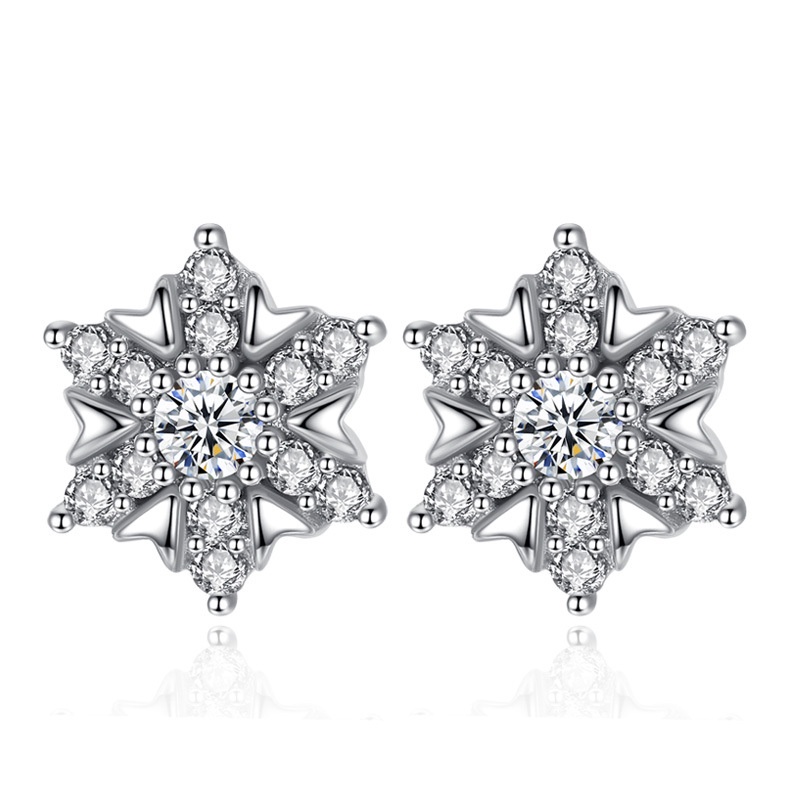 Anting Perak 925 Wanita Oktagonal Snowflake Fashion Perhiasan/Subang Telinga anting perempuan