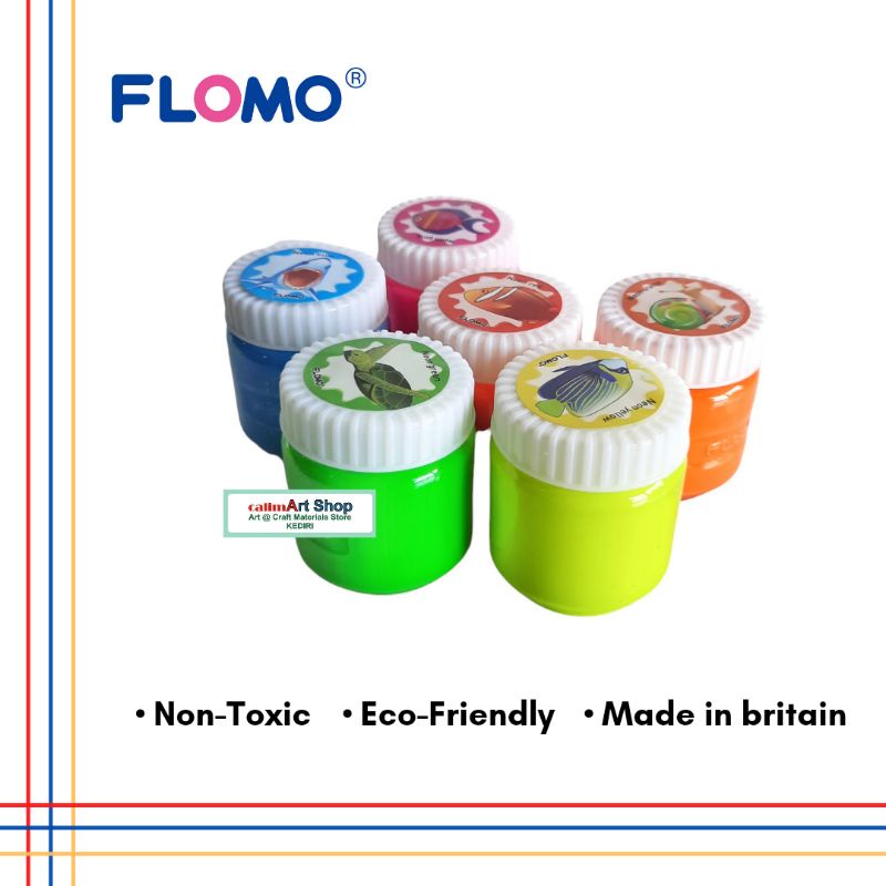 Flomo Wasable Kids Finger Paint Botol 6 warna Neon 50ml per botol