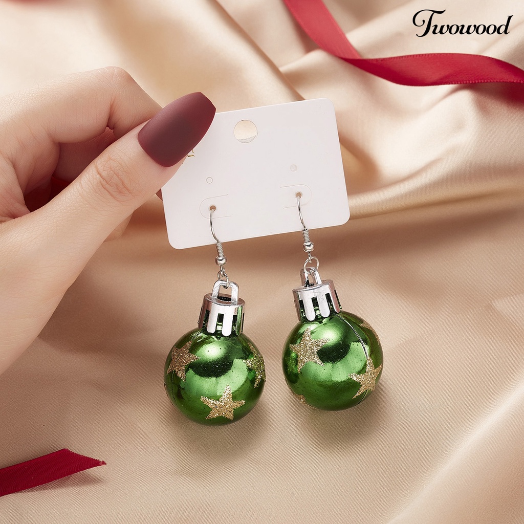 Twowood Women Earrings Round Ball Pendant Snowflakes Pattern Jewelry Christmas Bulb Five-pointed Star Dangle Earrings Accessories