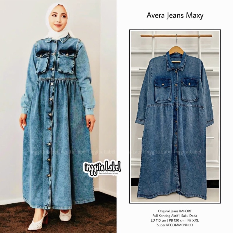 ATASAN WANITA DRESS AVERA JEANS MAXY BY INGGITA LABEL