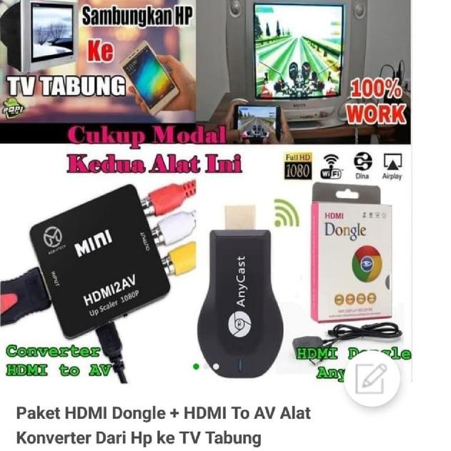 ❆ Paket HDMI Dongle + HDMI To AV Alat Konverter Dari Hp ke TV Tabung ۝