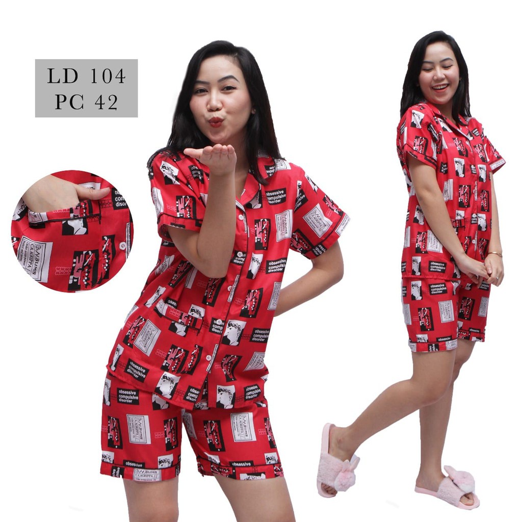 BAJU TIDUR WANITA / PIYAMA WANITA MOTIF KEKINIAN CELANA PENDEK HP