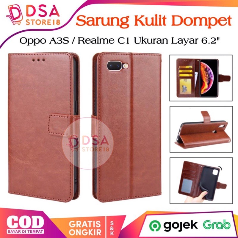 Case Oppo A3S / Casing Oppo A3S / C1 Leather Case Flip Cover Wallet Dompet Hp Casing kulit
