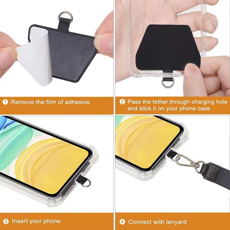 Hitam PU Pad Phone Tether Patch Perekat Ponsel Case Jangkar untuk Lanyard Anti-Drop Attachment (3 Pack)