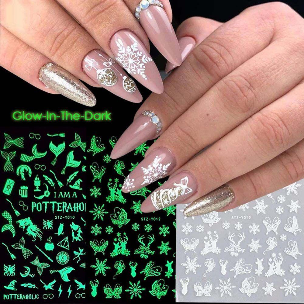 Mxbeauty Christmas Nail Art Butterfly Winter Decals Pohon Natal Mermaid Perekat DIY Dekorasi Kuku