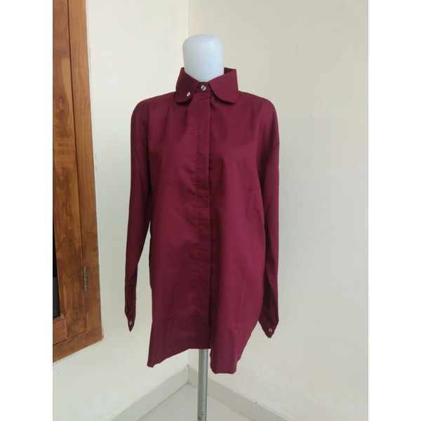 KEMEJA WANITA JUMBO XXL XXXL XXXXL CASUAL POLOS TOYOBO-Maroon
