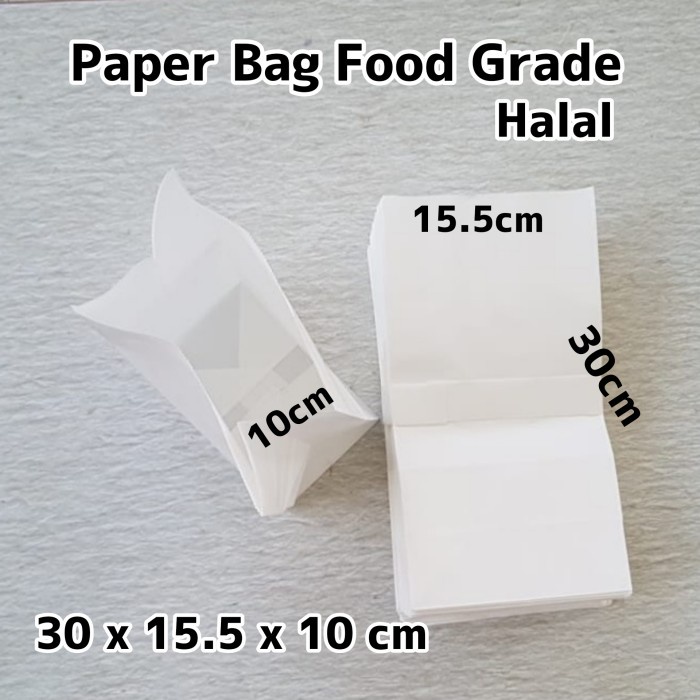 

✨ BISA COD ✨ kantong kertas makanan 30cm putih Food Grade paper bag SOS 08WK halal