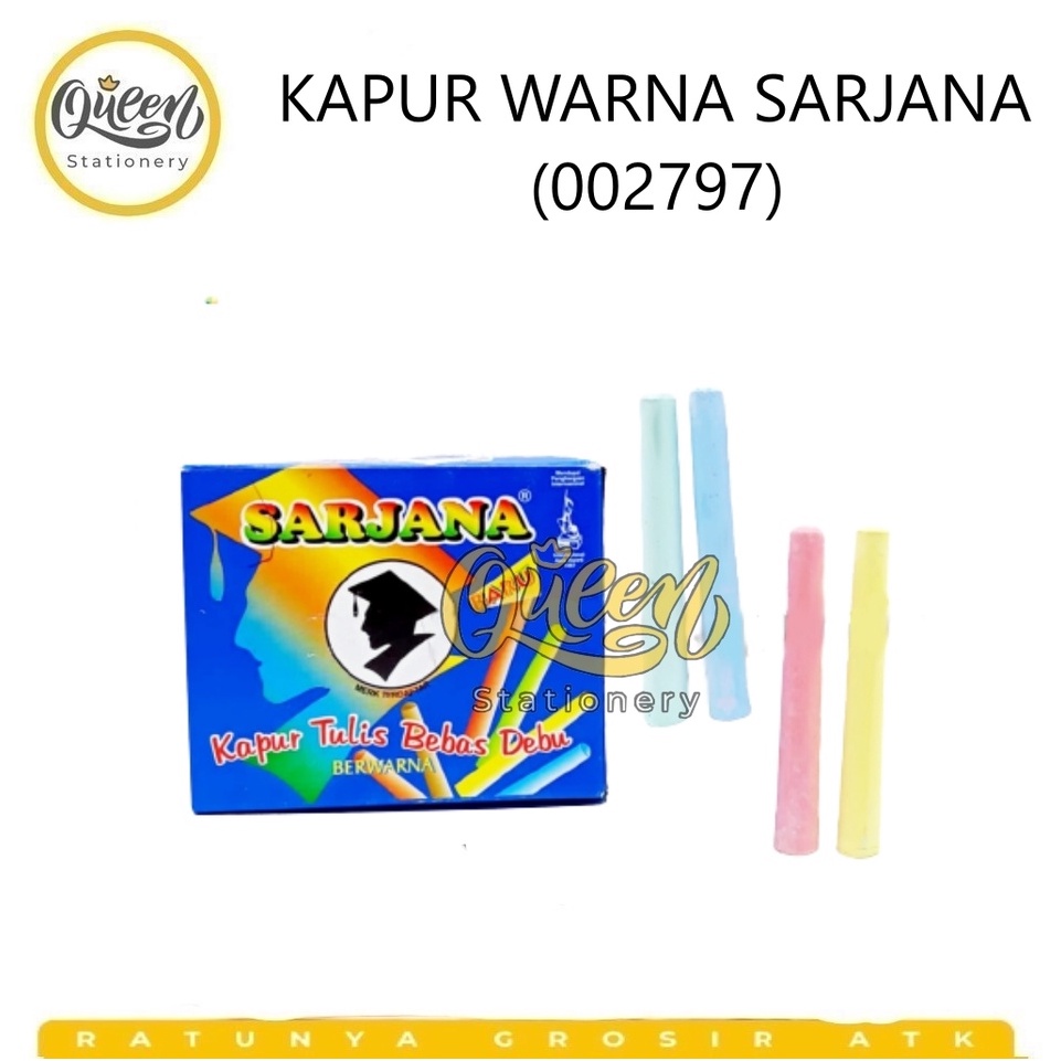

1 KOTAK (50 BATANG) KAPUR WARNA SARJANA (002797) / KAPUR TULIS WARNA