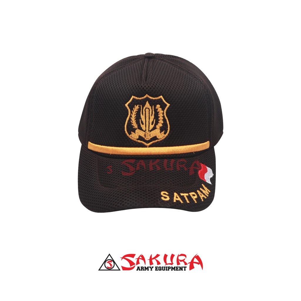 Topi Satpam Coklat Logo Kuning|Topi Satpam Baru Coklat Logo Kuning