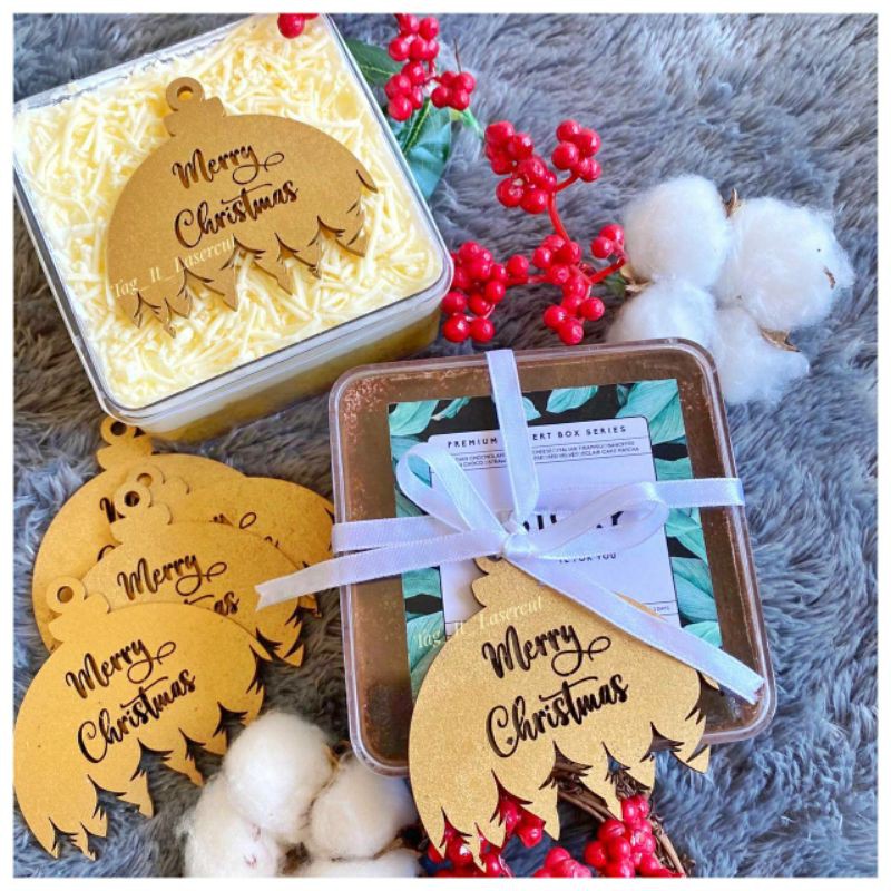 

HIASAN Christmas Hampers Dekorasi Parcel Bola Natal kado Tag Kayu box Label